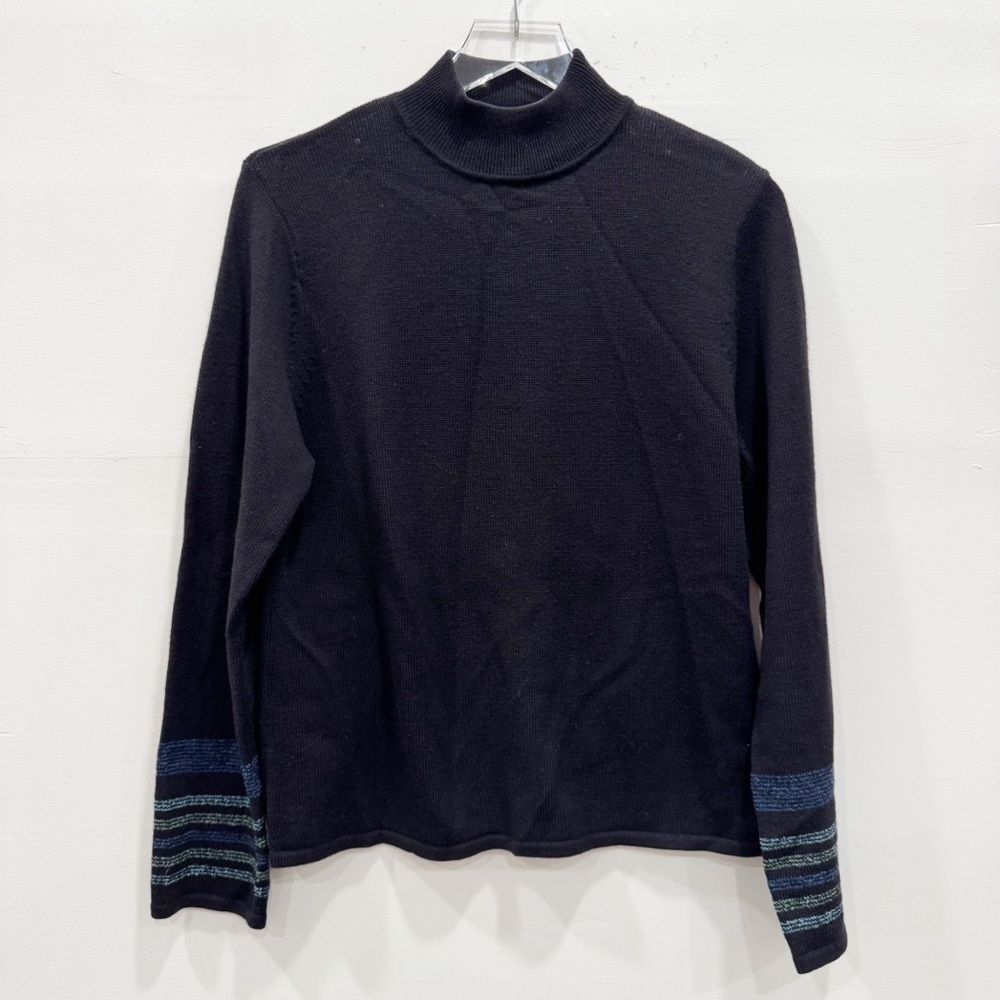 Pendleton Vintage Merino Wool Knit Sweater Black Mock Neck Large